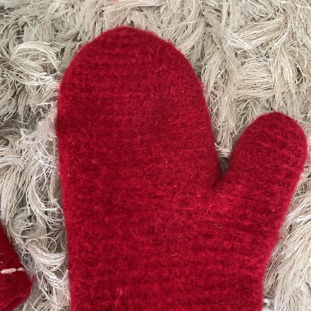 Handmade Red Felted Wool Mittens - Picture 7 of 17